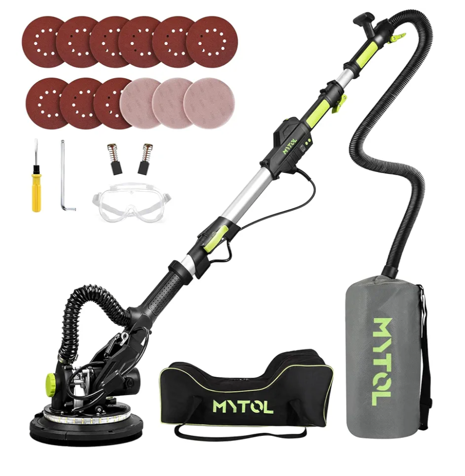 Drywall Sander, 7.2A Electric Drywall Sander with Vacuum Dust Collection, LED Light, 6 Variable Speed Digital Display 900-1800RPM, Foldable & Extendable Handle