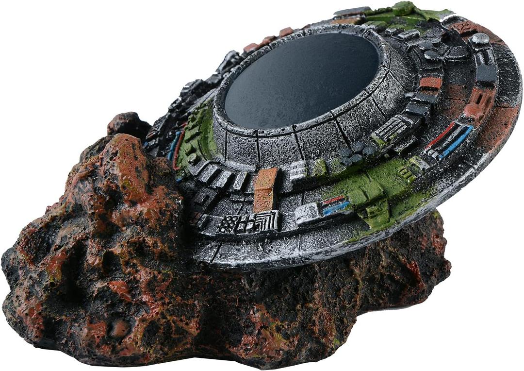Aquarium Decorations UFO, Creative Medium Resin Fish Tank Decor, Aquatics Cave for Small Fish ShrimpTank, Micro Flying Saucer Shape Style, Reptile Box Landscaping Ornament