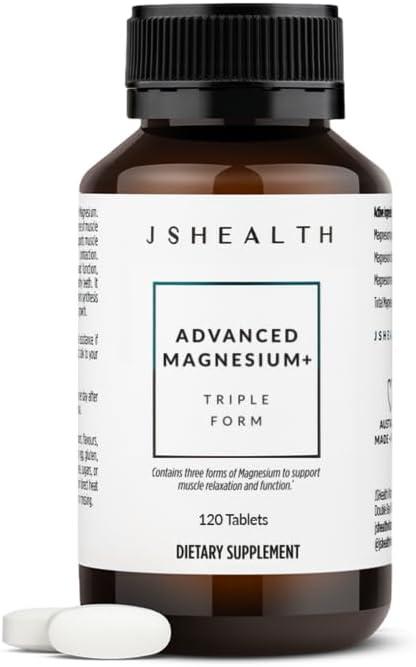 JSHealth Magnesium Supplement for Sleep. 400mg Triple-Form Glycinate, Citrate, Amino Acid Chelate. By Nutritionist Jessica Sepel (120 Tablets)