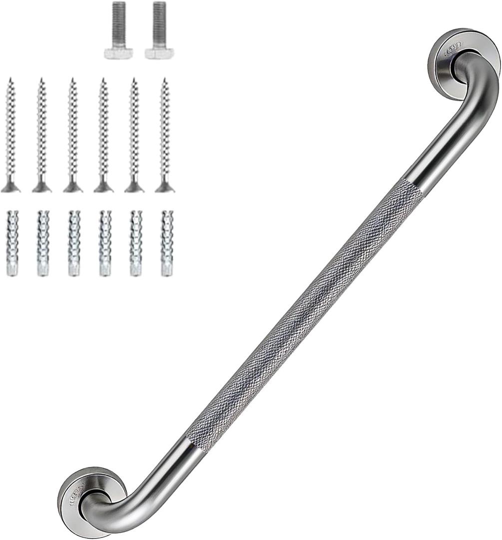 24 Inch Shower Grab Bar 1.25" Dia,Brushed Nickel Anti Slip Bathroom Grab Bar, 304 Stainless Steel Knurled Handicap Grab Bars, Safety Support Handrail, Bath Shower Handle for Elderly Injury Senior