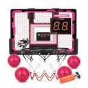Indoor Basketball Hoop Pro,Basketball Hoop Over The Door - Upgraded Anti-Impact Backboard, with LED Light/Scoreboard/4 Balls-Basketball Toys Pink