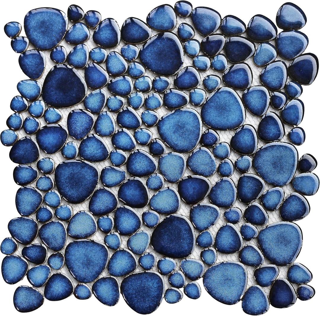 Cobalt Blue Pebble Tiles for Shower Floor Bathroom Floor Wall Mosaic Tile [Set of 5 Sheets]