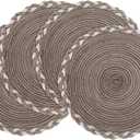 SHACOS Round Placemats Set of 4 Braided Glitter Round Table Placemats 15 inch for Wedding Holiday Party (Multicolor-Light Coffee, 4)