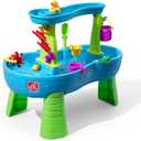 Step2 Rain Showers Splash Pond Water Table with Cover, Kids Water and Sand Activity Sensory Playset, Summer Outdoor Toys, 13-Piece Water Toy Accessories, For Toddlers 1.5+ Years Old, Blue & Green