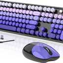 Wireless Keyboard and Mouse, 104 Round Keycaps Retro Typewriter with OTG & Brush, Full-Size Ergonomic, Ideal for Windows PC, Home, Office and College Purple Pink