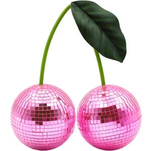 Disco Ball Cherry Disco Mirror Ball Hanging Reflects Light for DJ Club Stage Bar Party Wedding Holiday Decoration Home Cherry Decor (4.7, Pink)