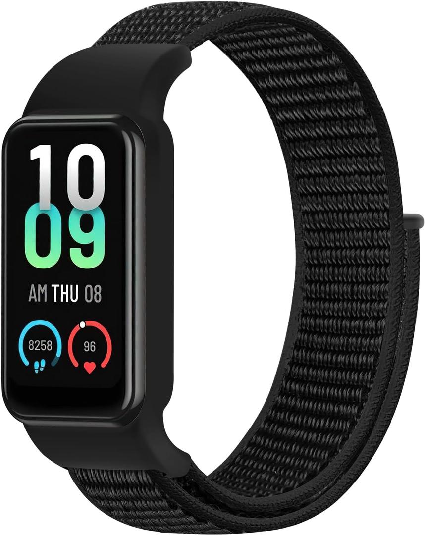Solo Loop Nylon Bands for Amazfit Band 7, Breathable Sport Wirstband Adjustable Replacement Strap for Amazfit Band 7 Women Men (Black)