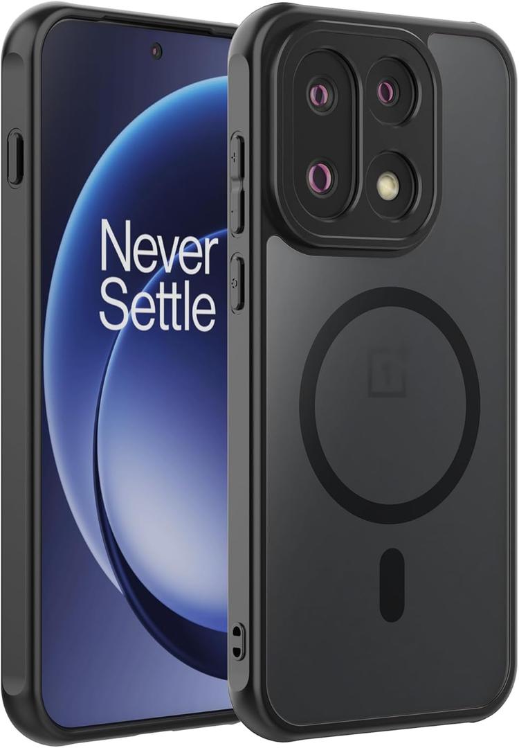 Magnetic for OnePlus 15 Case, Compatible with Magsafe, Matte Translucent Hard Back + TPU Bumper Shockproof Phone Cover with Magnet for OnePlus 15 - Black Frost