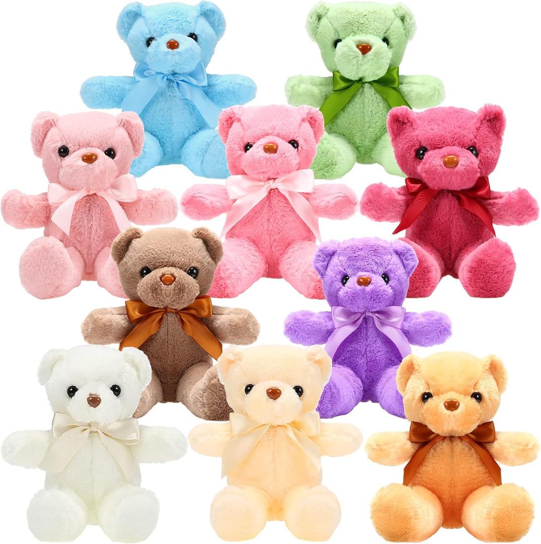 Skylety 10 Pcs 12 Inch Bears Bulk Stuffed Animals Soft Gift Plush Bears Toy with Ribbon Bow for Birthday Baby Shower Wedding Graduation Party Favor(Bright Colors)