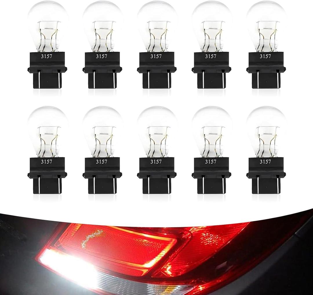 10 PCS Automotive Brake Light Bulb, 3157 12V 21/5W Vehicle Turn Signal Light, Lighting Bulbs Accessory, Universal for Most Cars (White)