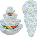 SusiYo Reusable Stretchy Bowl Covers - 5 Pieces, Watercolor Daisies Wildflowers Food Storage Container Elastic Covers for Bread Proofing, Fruits, Kitchen Leftovers