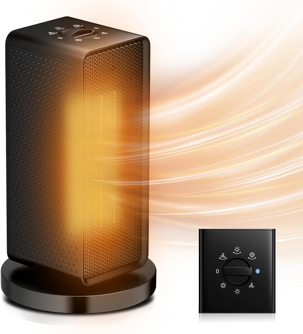 Portable Electric Space Heater, 1200W PTC Electric Heater for Home & Office, Ceramic Heater for Quick & Efficient Warmth with Tip-Over Protection, Knob Operation, 90Oscillation