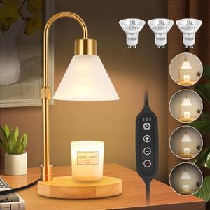 Candle Warmer Lamp with Timer & Dimmer, Adjustable Height Electric Candle Warmer with 3 Bulbs,Compatible with All Size Scented Candles, Wax Melt Warmer for Bedroom,Home Decor House Warming Gifts (Frosted-White)