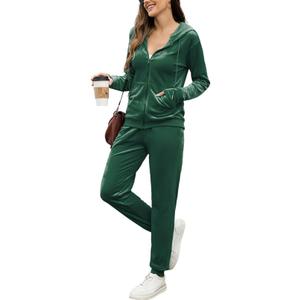 Velour Tracksuit Womens 2 Piece Outfits Velvet Sweatsuit Full Zip Up Hoodie Jacket Jogger Lounge Set size XL