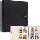 A5 Kpop Photocard Binder, 2 Ring Binder Photo Album for Fujifilm Instax Mini Camera Polaroid Printer Photo Film, 2x3 inch Kpop Photocard Holder Book with 25 Pages 4 Pocket (Black)