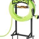 Stable Garden Hose Holder with Storage Basket and Tool Hooks, Heavy-Duty Garden Hose Storage Metal Hose Hanger Holds 160Ft, Rustproof Freestanding Water Hose Holder for Outside,Yard,Lawn,Farm