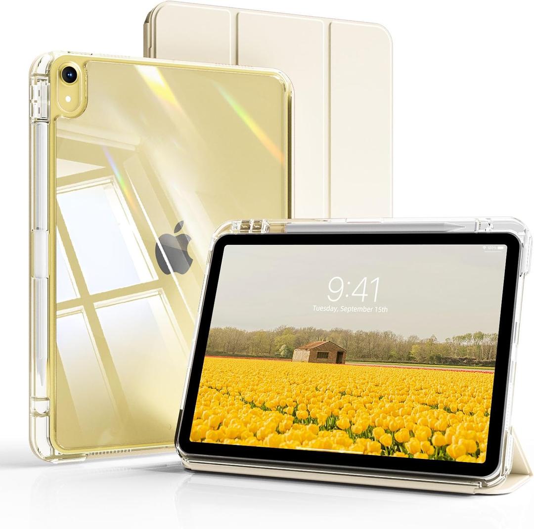 kenke Hybrid Case for iPad (A16) 11 Inch 2025, iPad 10th Generation Case 10.9 Inch 2022 with Pencil Holder, Detachable Cover with Clear Hard Back Shell, Auto Sleep/Wake, Cream White