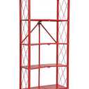 DEANIC 5-Shelf Folding Bookcase with Wheels, Heavy Duty Storage Shelves, Freestanding Metal Wire Shelving Unit for Living Room, Office, Kitchen, Basement, Pantry(Red)