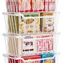 SUNALLY Freezer Organizer Bins, 4 Pack Chest Freezer Organizer Stackable for 5-7 Cu.FT Deep Freezer Sort Frozen Meats and Food, Freezer Storage Baskets with Handles Easy Reach from Bottom, White