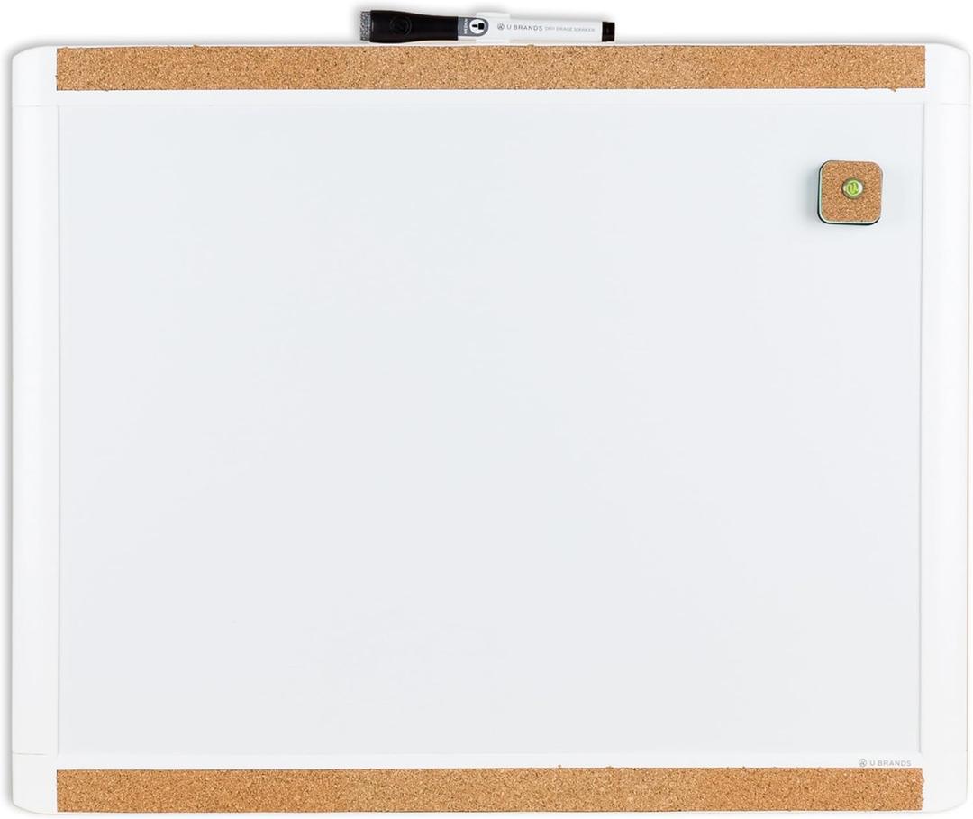 U Brands Magnetic Dry Erase Board, 20"x16", White Pin-It Frame, Includes Marker and Magnet