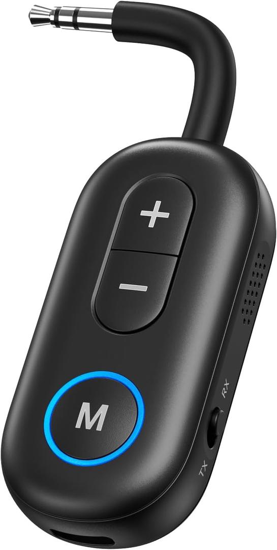 LOFICOPER Bluetooth Transmitter Receiver, Airplane Bluetooth 5.3 Adapter, 2 in 1 Wireless Bluetooth 3.5mm Aux Audio Transmitter Receiver Music Receiver for Flight, Car, Headphones, Home Stereo, TV (Black)