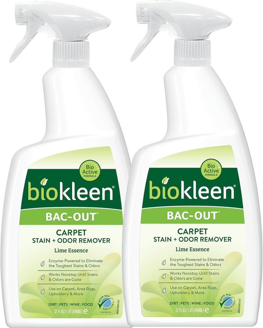 Biokleen Bac-Out Carpet Cleaner Spray, Stain Remover and Odor Eliminator, Use on Area Rugs, Upholstery & More, Removes Dirt, Pets, Wine & Food, Lime Scent, 32 oz, 2 Pack