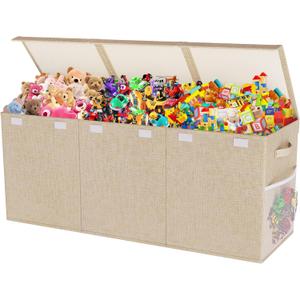 Mabahoo Extra Large Toy Box, Collapsible Sturdy Kids Toy Chest for Boys, Girls, 40"x14"x16" Storage Organizer Toddler Storage Bins with Lids, Toybox Basket for Living Room, Bedroom, Nursery, Beige