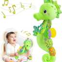 Awotoy Baby Toys 0 to 12 Months, Musical Stuffed Animal Activity Soft Toys with Multi-Sensory Crinkle, Rattle and Textures, Infant Tummy Time Toys for Newborn Boys Girls, Seahorse, Green