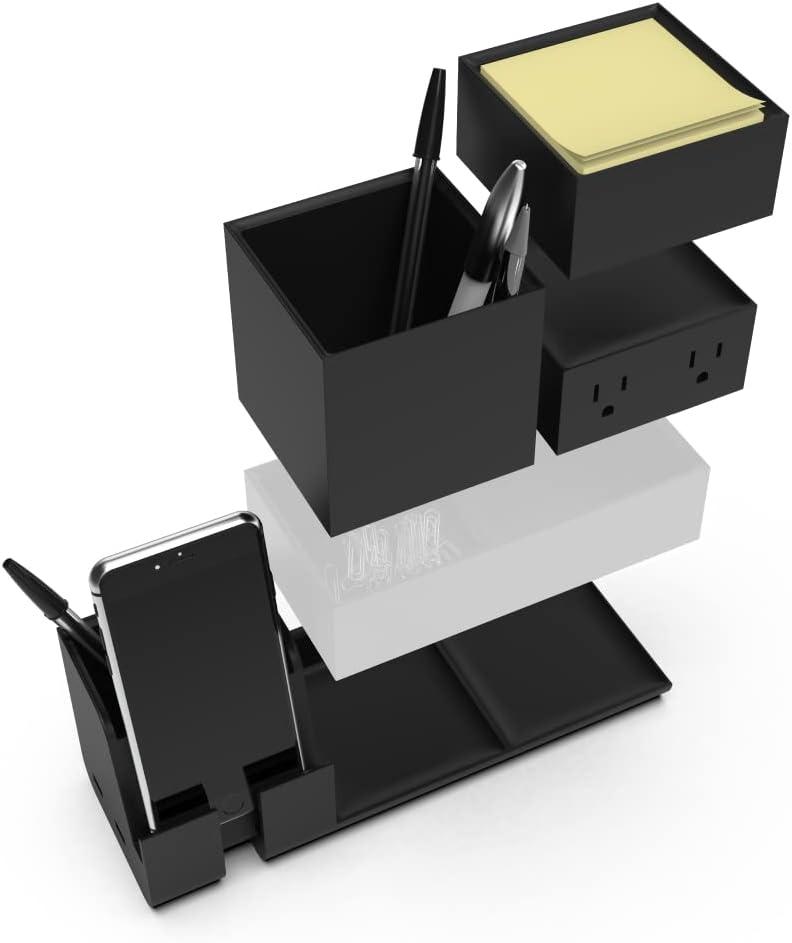 Bostitch Office Konnect Desk Organizer and Charging Station, 2 USB Ports & 2 Plugs, Charges Phones & Tablets, Pencil Cup, 4-Piece Design, Black Bostitch Office Konnect Desk Organizer and Charging Station, 2 USB Ports & 2 Plugs, Charges Phones & Tablets, Pencil Cup, 4-Piece Design, Black