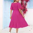 AUSELILY Women's Summer Empire Waist Dress Smocked Flutter Short Sleeve V Neck Midi Dresses 2026 New (XL)