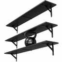 WOPITUES Floating Shelves for Wall 32″W x 8″D, Long Wall Mounted Shelves Set of 3, Wood Book Shelves Decor, Farmhouse Display Shelf for Bedroom, Living Room, Laundry Room, Kitchen, Bathroom, Black