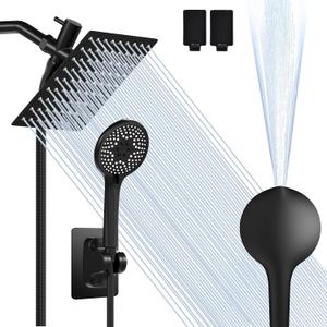 Airlex Shower Head Rain Shower Head with Handheld Spray, High Pressure Rainfall Showerhead and 4 Modes Handheld Shower Heads Built-in Power Wash with 71 Inch Stainless Steel Hose, 8'' Matte Black