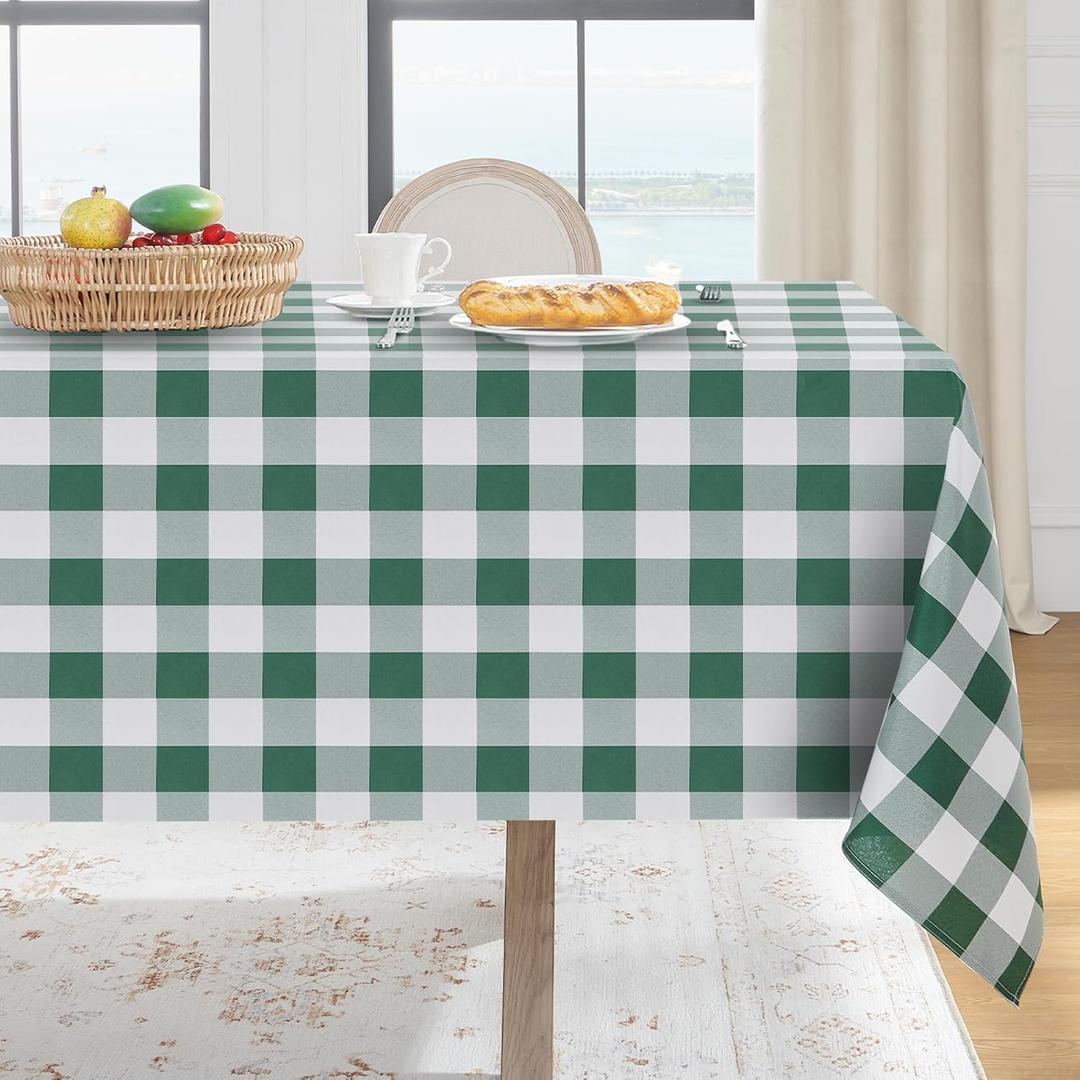 Softalker Spring Checkered Tablecloth Square - Outdoor Waterproof Buffalo Plaid Table Cloth, Stain Resistant Gingham Table Cover for Picnic, Camping, Easter - Hunter Green and White, 54 x 54 Inch