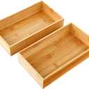 CHENGU 2 Pcs Bamboo Bathroom Trays Small Vanity Tray for Toilet Tank and Bathroom Counter Top, Wood Napkin Holder Tray Organizer for Soap Dispenser Perfume Home Kitchen Decor, 9.8 x 5.5 Inch
