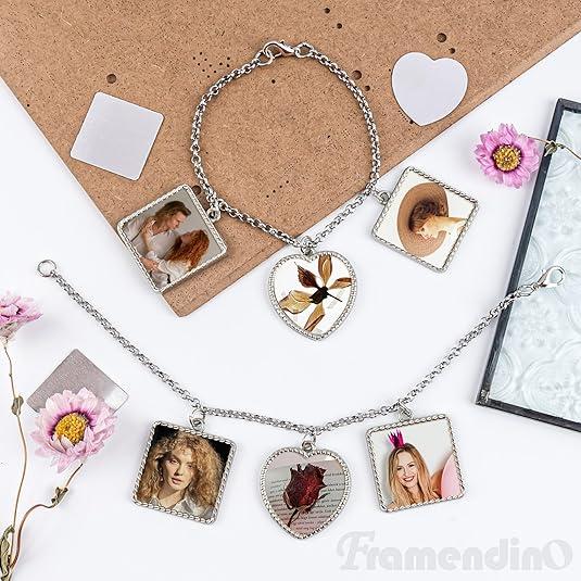 Set Sublimation Bracelets Blanks Heat Transfer Bracelet Adjustable Heart Square Photo Bezel Tray Craft Setting for Women 2 Pack