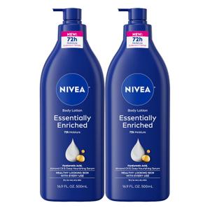 NIVEA Essentially Enriched Body Lotion for Very Dry Skin with Hyaluronic Acid, Almond Oil and Deep Nourishing Serum, 72-Hour Body Moisturizer, 16.9 Fl Oz Pump Bottle, Pack of 2