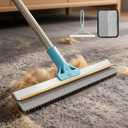 BFNN Carpet Rake for Pet Hair Removal | Reusable Dual-Action Carpet Broom Tool with Metal Scraper & Silicone Brush | 54" Adjustable Handle | 3Pcs Cat & Dog Fur Cleaning Kit for Rugs, Couch & Furniture (Blue)