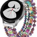 VISOOM Beaded Boho Bracelet Compatible for Samsung Galaxy Watch 7/6/5/4 40/44mm Bands/Active 2 Watch 4 Classic 42mm Band Women, 20mm Handmade Elastic Crystal Beads Bracelet for Galaxy Watch 5 pro