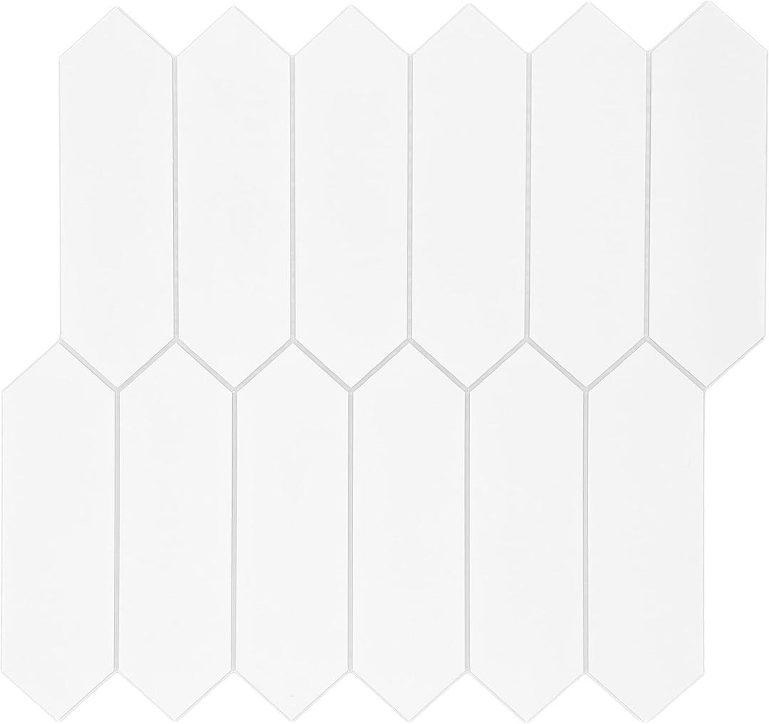 SUNWINGS 10-Sheet Long Hexagon Peel and Stick Backsplash, 12" x 11.22" Picket White Stone Composite Self-Adhesive Wall Mosaic Tile for Kitchen Bathroom