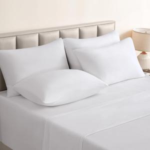 BYSURE Jersey Knit Queen Sheet Set 6 Pieces, Stretch Super Soft and Wrinkle-Free Bed Sheets, Spandex Blend with 18-inch Deep Pocket, White