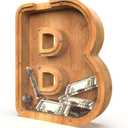 Piggy Bank for Kids Boys Girls, Large Personalized Wooden Letter Piggy Bank with Cut-Out Design, Alphabet Letter Coin Banks, Money Savings Box, Wooden Bank for Kids Creative Gifts for Real-Money(B)