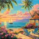 500 Piece Jigsaw Puzzles for Adults, Sunset Beach Cottage Puzzles, Fun and Challenging Puzzle for Family Time, Relaxing Gift for Adults, Seniors, 20.5 x 15 in