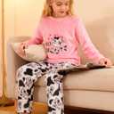 Funnycokid Girls Fleece Pajamas Set Kids Soft Flannel Pjs Pullover Top Pants Loungewear Size 7-14 (Pink)