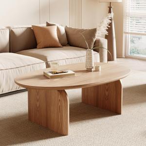 Honyee Modern Oval Coffee Table, Small Coffee Tables for Living Room - Oak Wood Top with Solid Legs, Wooden Center Table Easy Assembly for Living Room &Bedroom,Office, Natural