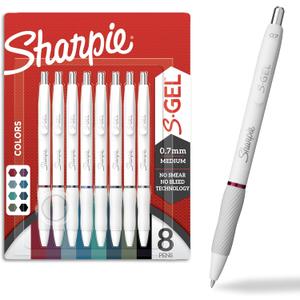 Sharpie S-Gel Pens, Fashion Barrel White Pearl, Medium Point (0.7mm), Bold Ink Colors, 8 Count