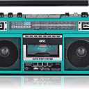 QFX J-220BTTQ Aqua Turquoise Boombox MP3 Conversion from Radio to Cassette with 4-Band (AM, FM, SW1, SW2) Radio with Bluetooth, Dual 3 Speakers, Built-in Microphone, Recorder, and a 3-Band Equalizer