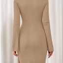 PRETTYGARDEN Women 2025 Mini Bodycon Dresses Long Sleeve Ruched Fitted Short Night Out Trendy Party Club Outfits Fall Clothes (Beige, M)