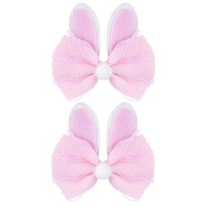 2Pcs 4'' Easter Bunny Ears Hair Bow Clips for Women Girls, Spring Rabbit Ear Hair Accessories (Pink)