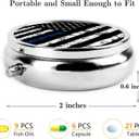 Pill Box, Small Pill Organizer with 3 Compartments and Mirror, Cute Round Portable Travel Metal Pill Case for Pocket or Purse, Privacy-Protecting Medicine Box-Black Blue Tree Leaves American Flag