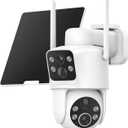 TKENPRO Dual Lens Solar Security Cameras Wireless Outdoor, 2K Full HD Video, 360 View Pan/Tilt Home Security Camera with Color Night Vision, Easy to Install, PIR Alarm, 2.4GHz WiFi